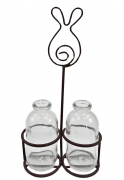 Kartenhalter Flaschenhalter Hase Rost Ständer mit Mini Vase von Madley